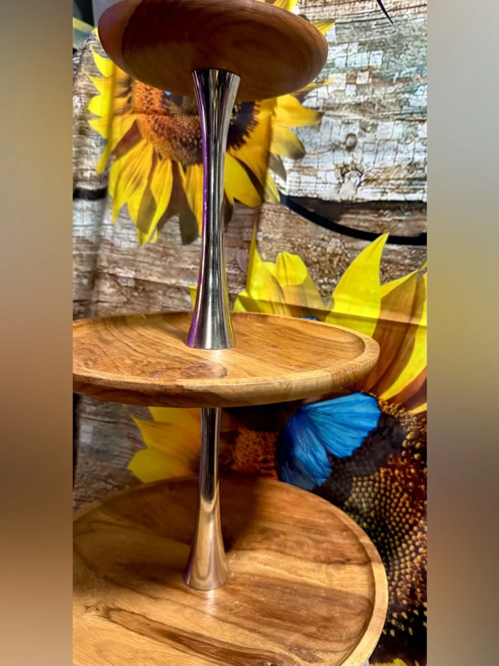 3 Tier LARGE Serving Tray Lazy Susan Rustic Boho Display